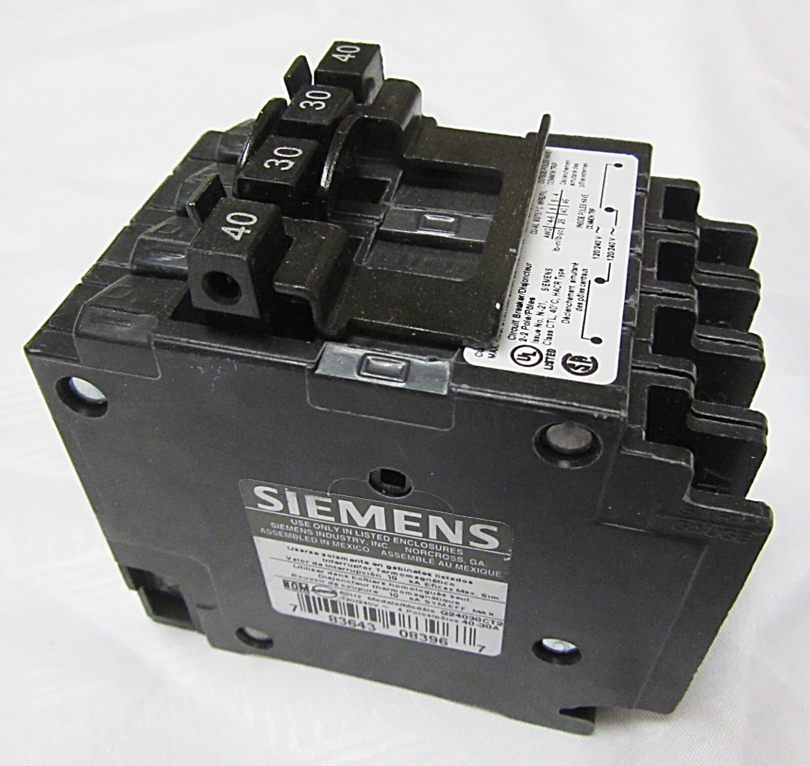Siemens 40 Amp Double-Pole/30 Amp Double-Pole Circuit Breaker Quad Q24030CT2 Siemens 40 Amp Double-Pole/30 Amp Double-Pole Circuit Breaker Quad Q24030CT2