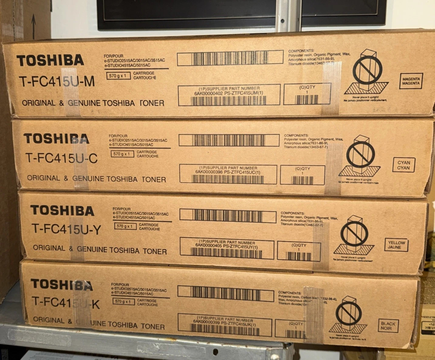 Toshiba T-FC415U set X4 M,C,Y,B Cartridges for eStudio 2515AC to 5015AC Genuine