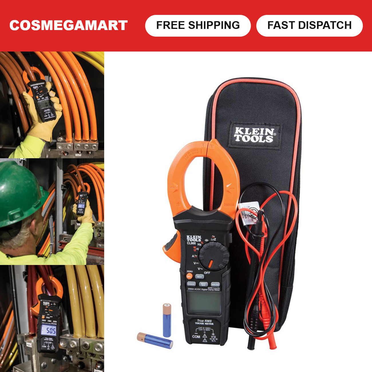 Digital Clamp Meter 2000A AC/DC Auto Ranging Multimeter, Voltage & Current Teste