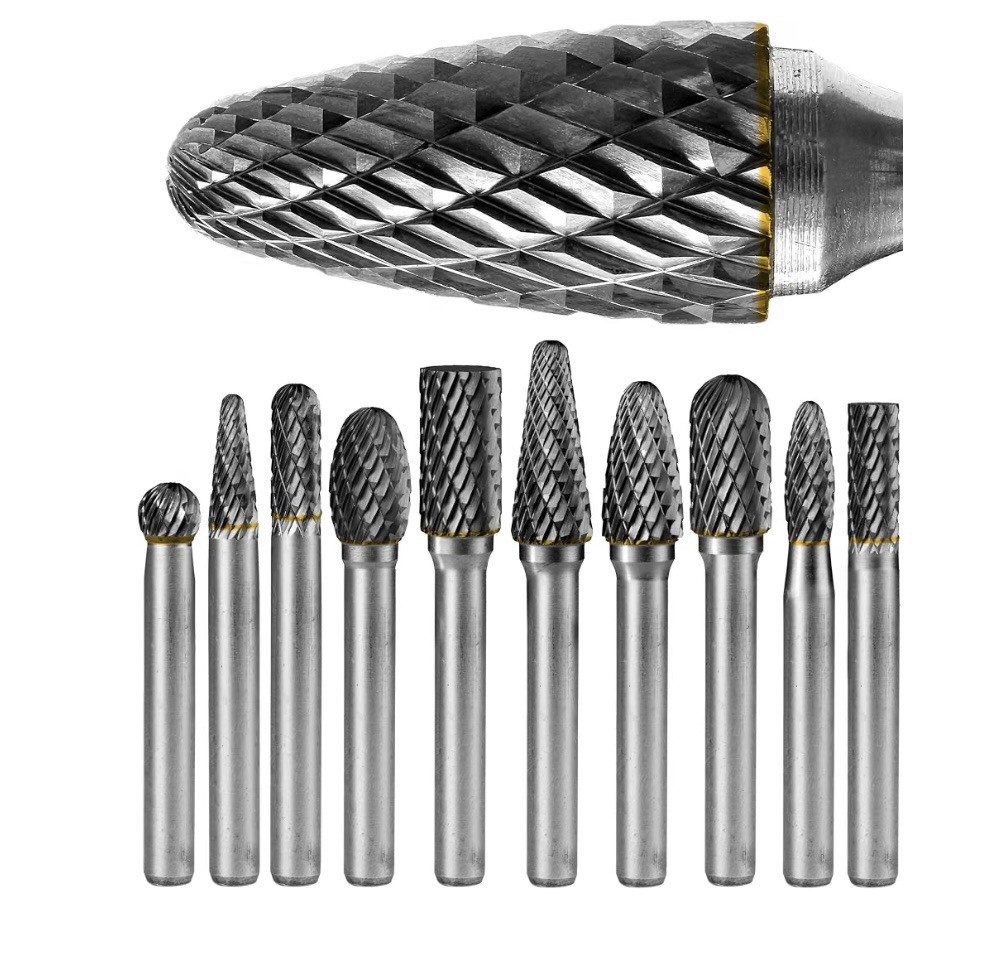 Carbide Burr Set 1/4 In Shank 10-Pc 8mm Head with Clear Storage Box Carbide Burr Set 1/4 In Shank 10-Pc 8mm Head with Clear Storage Box