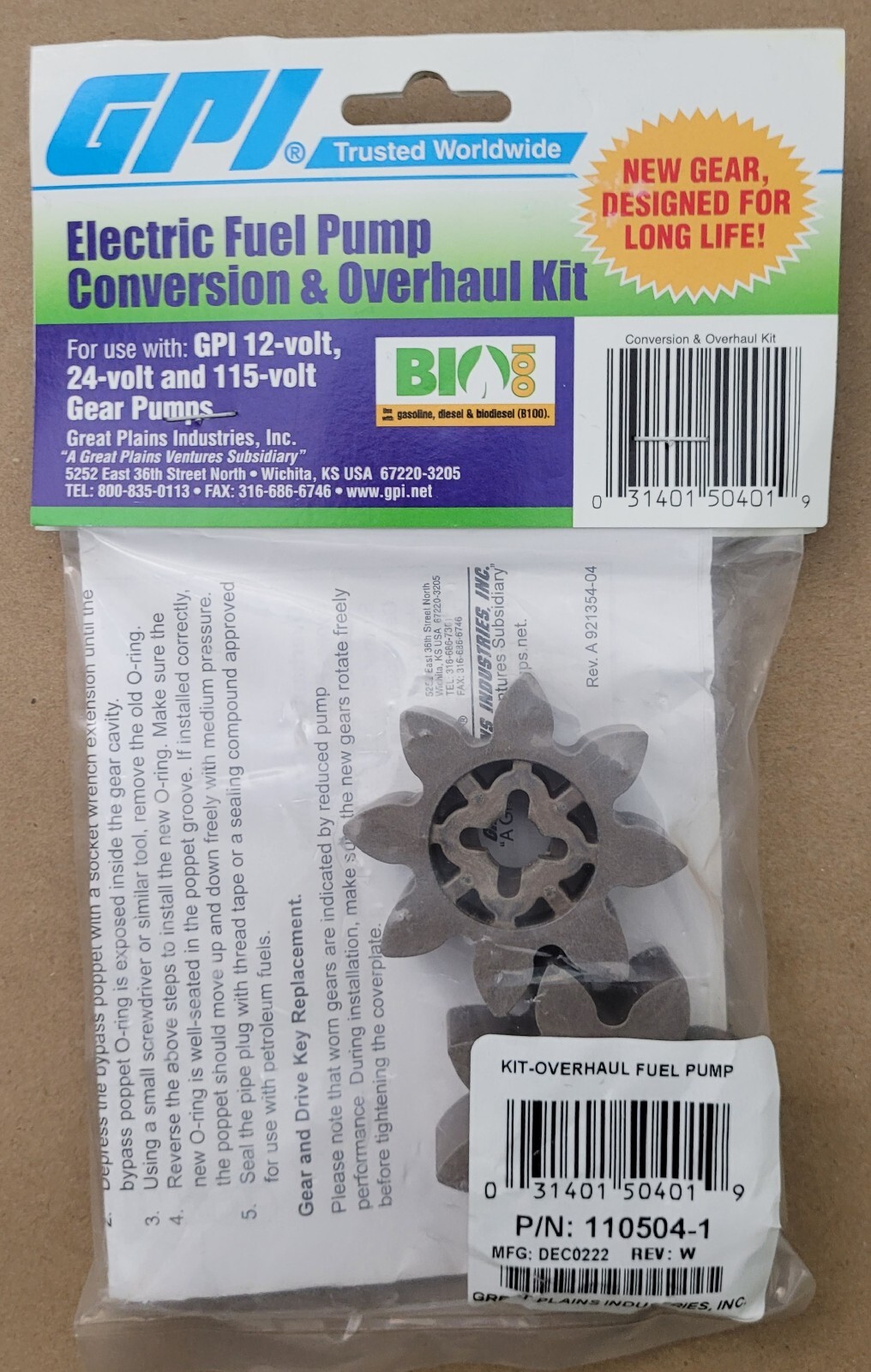 GPI Electric Fuel Pump CONVERSION & OVERHAUL REBUILD KIT 110504-1 * NEW* GPI Electric Fuel Pump CONVERSION & OVERHAUL REBUILD KIT 110504-1 * NEW*