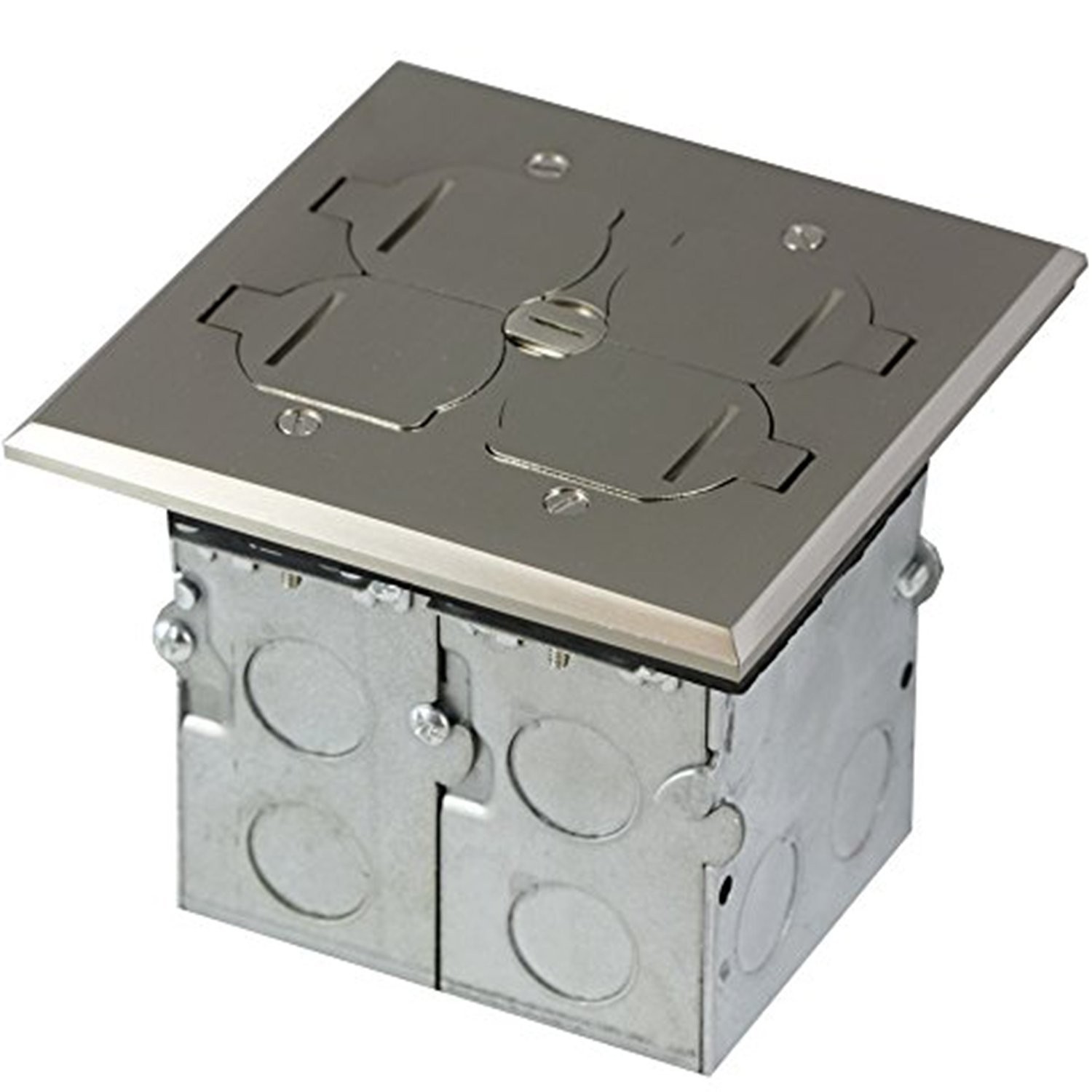 Enerlites 975549-S 2-Gang Floor Box Nickel-Plated Brass Flip Lid 20A Duplex Enerlites 975549-S 2-Gang Floor Box Nickel-Plated Brass Flip Lid 20A Duplex