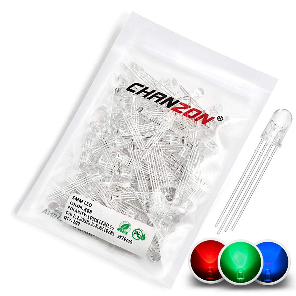 CHANZON 100 Pcs 5Mm RGB Multicolor LED Diode Lights Common Cathode | (Clear roun CHANZON 100 Pcs 5Mm RGB Multicolor LED Diode Lights Common Cathode | (Clear roun
