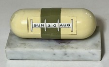 Vintage Roller Desk Perpetual Calendar MCM Metal Capsule Shape Marble Base 5” picture