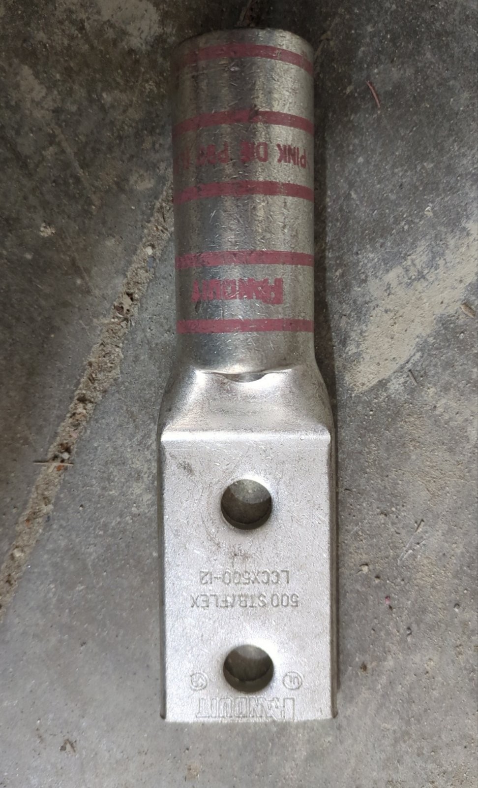 Panduit LCCX500-12 Compression Lug 500 kcmil 2 Hole 1/2 Stud Long Barrel Copper