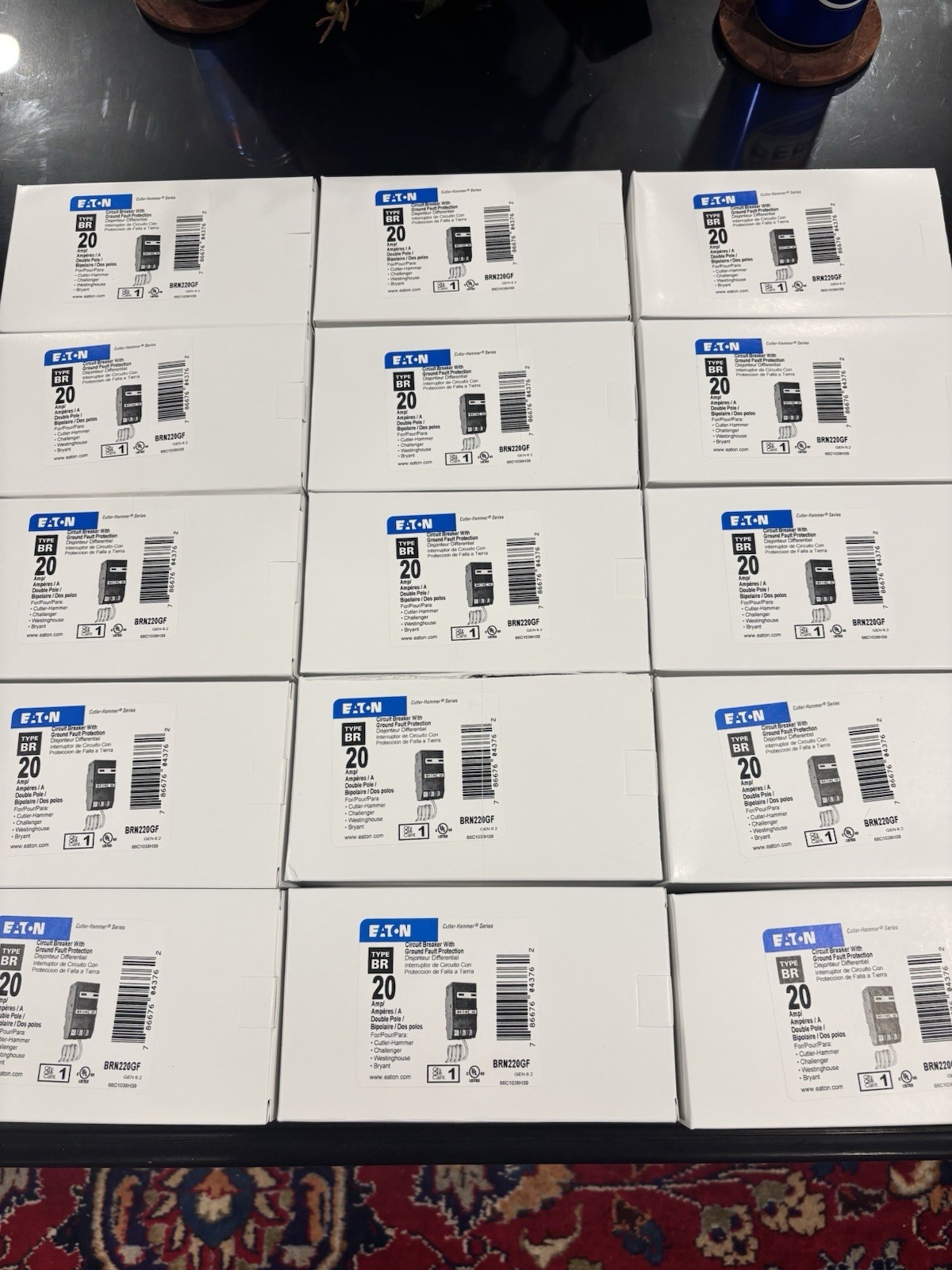 Lot of 15.  Eaton BRN220GF Type BR 20A 2-Pole 120/220v  GFCI Circuit Breaker