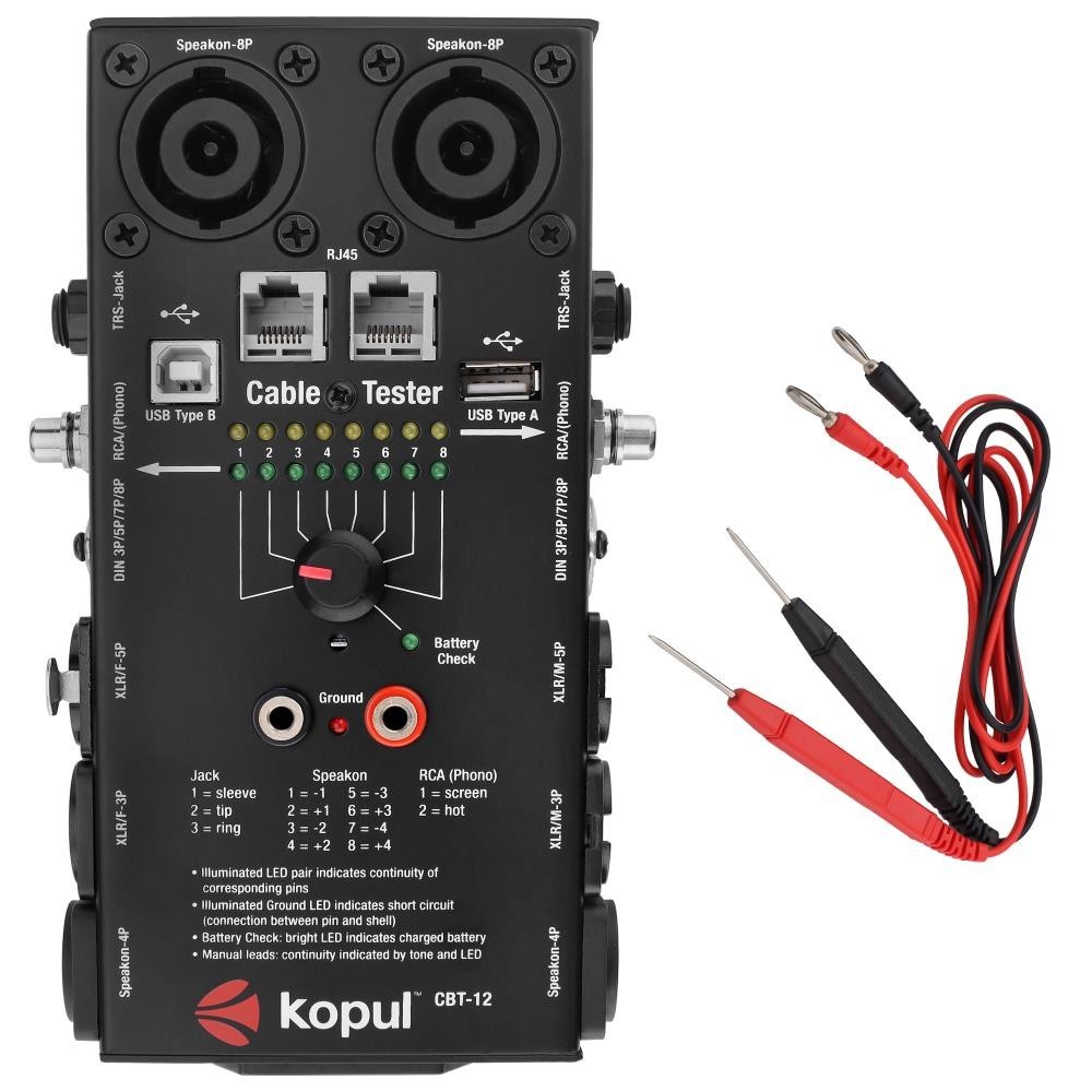 Kopul CBT-12 12-in-1 Audio Cable Tester XLR TRS RCA USB RJ45 DIN Speakon Banana