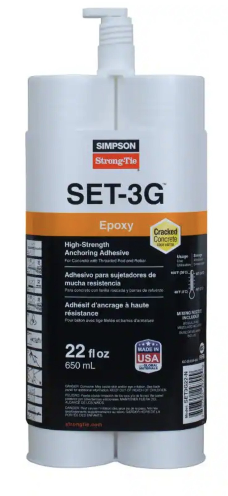 Simpson Strong-Tie SET-3G Epoxy Anchoring Adhesive SET3G22 Case of 12