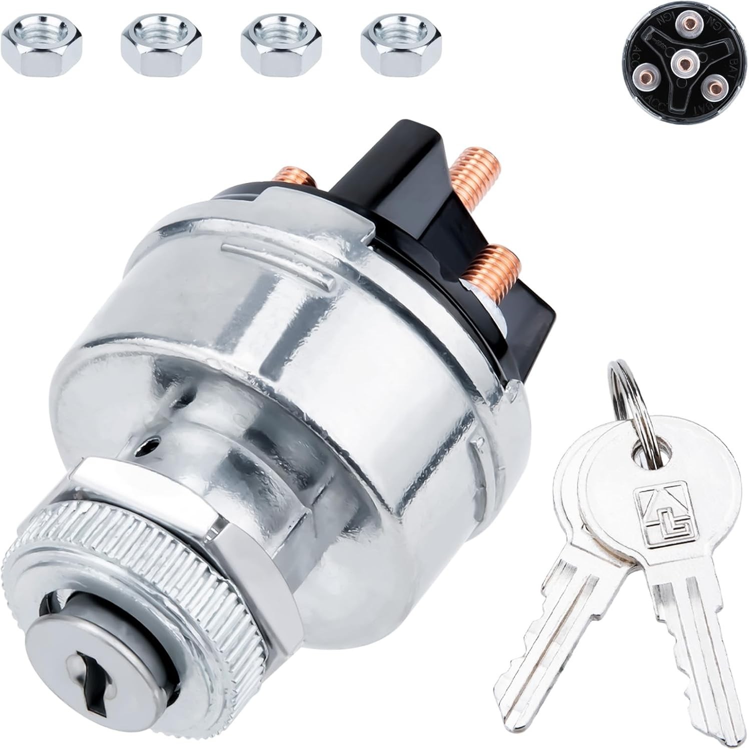 Ignition Switch with Key, Universal Ignition Key Switch, 12V 4 Position Starter Ignition Switch with Key, Universal Ignition Key Switch, 12V 4 Position Starter