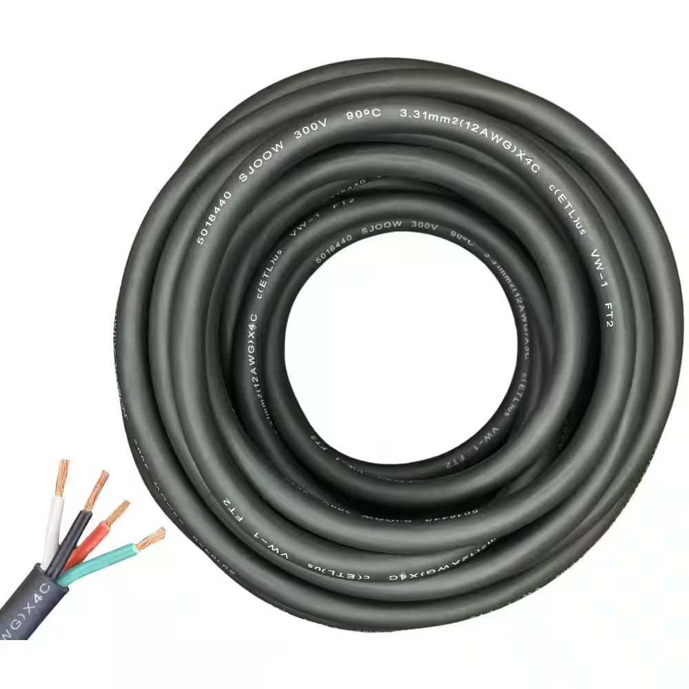 50 Ft. 12/4 12-Gauge 4 Conductor 300-Volt Black SJOOW Cable Cord 50 Ft. 12/4 12-Gauge 4 Conductor 300-Volt Black SJOOW Cable Cord