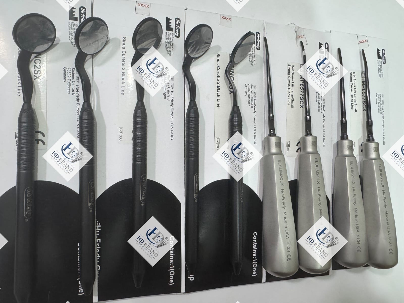 5X Hu-Friedy Blackline MH6B, 4X ELSLIM2CLX Slim Lux Ele 2mm black line long Cur