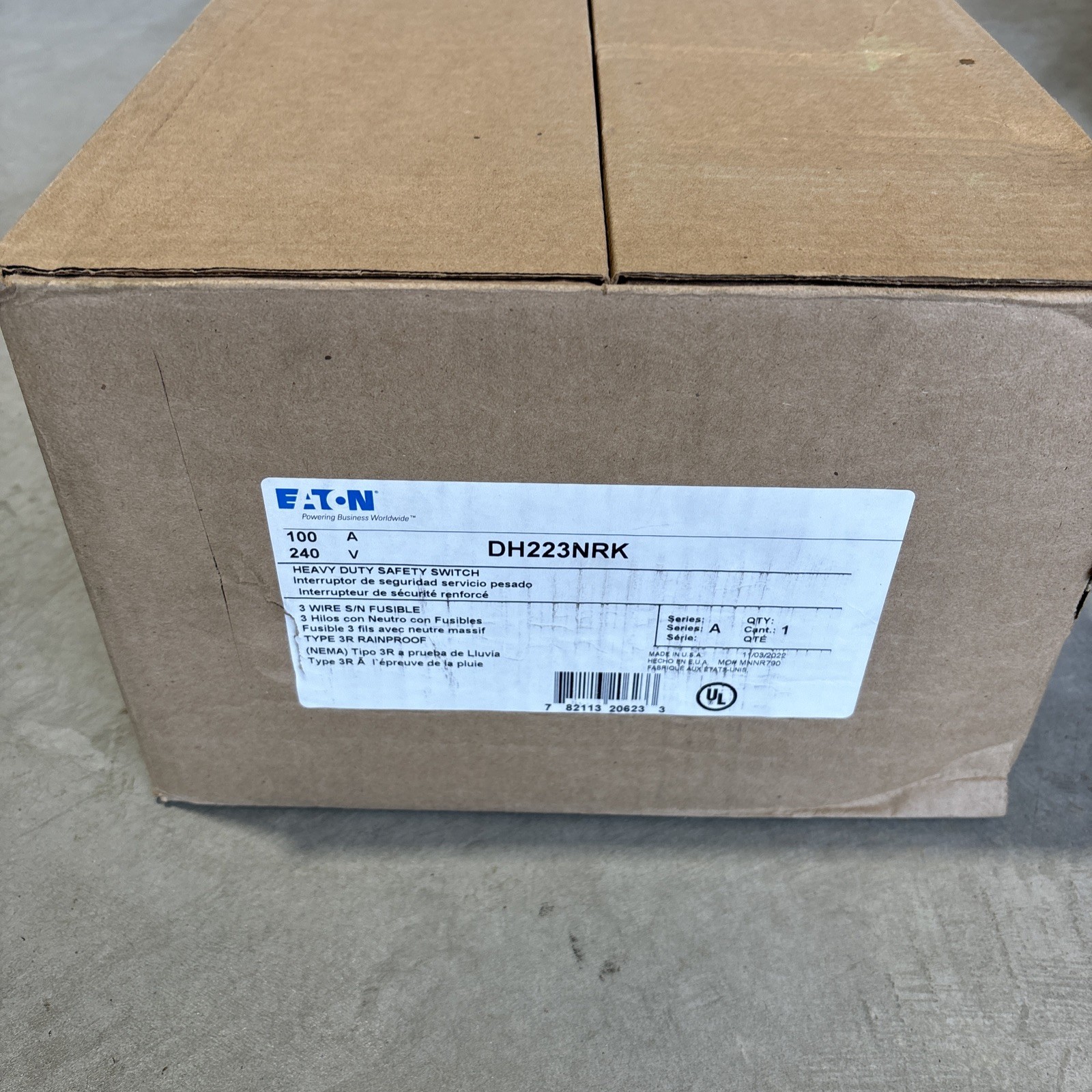 EATON, HEAVY DUTY SAFETY SWITCH, DH223NRK, 100A, 240VAC, 2 POLE, RAINPROOF, NEW EATON, HEAVY DUTY SAFETY SWITCH, DH223NRK, 100A, 240VAC, 2 POLE, RAINPROOF, NEW