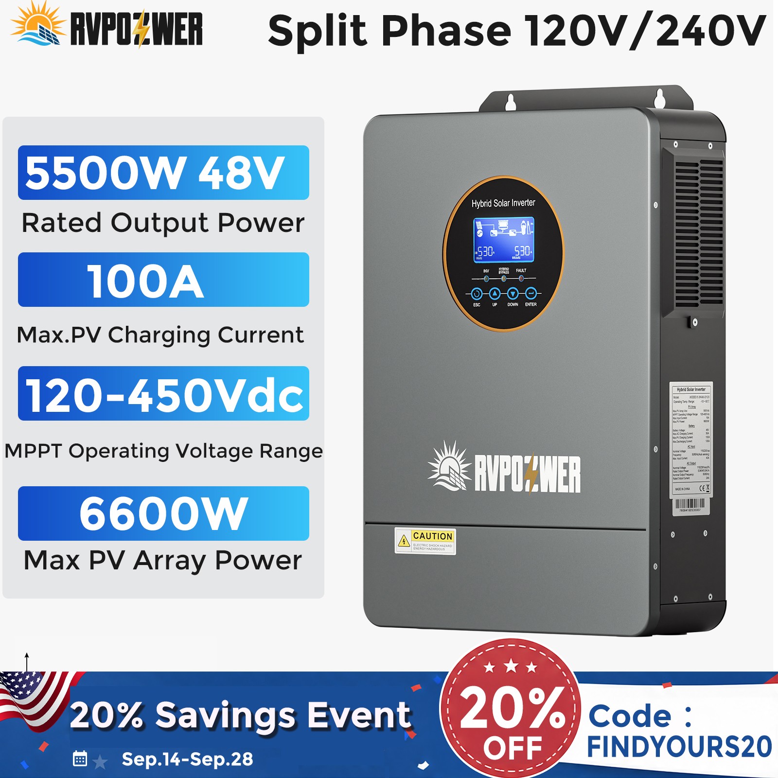 5500W Solar Hybrid Inverter48V AC120/240V MPPT Controller Charger Pure Sine 5500W Solar Hybrid Inverter48V AC120/240V MPPT Controller Charger Pure Sine