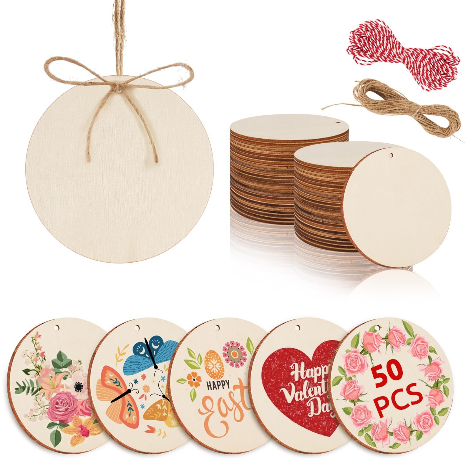 Philorn 50pcs Wooden Ornaments for Crafts 3.5\ Philorn 50pcs Wooden Ornaments for Crafts 3.5\