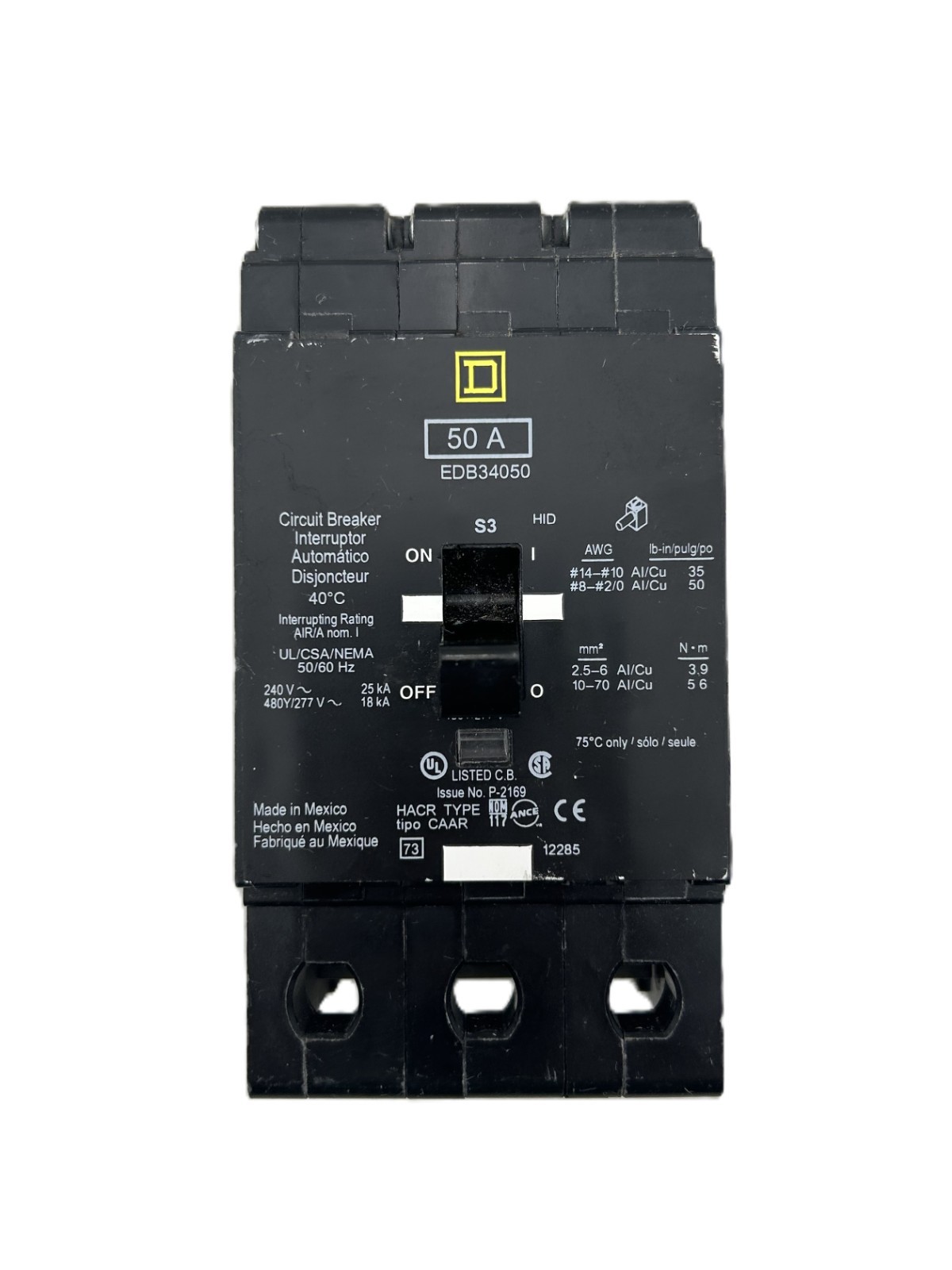 NEW Square D EDB34050 Circuit Breaker 50A 3-Pole 480Y/277VAC NEW Square D EDB34050 Circuit Breaker 50A 3-Pole 480Y/277VAC