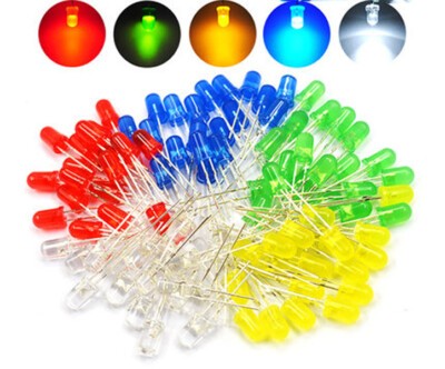 100pcs 5mm Diffused LED Light White Yellow Red Blue Assorted Assortment DIY Set 100pcs 5mm Diffused LED Light White Yellow Red Blue Assorted Assortment DIY Set