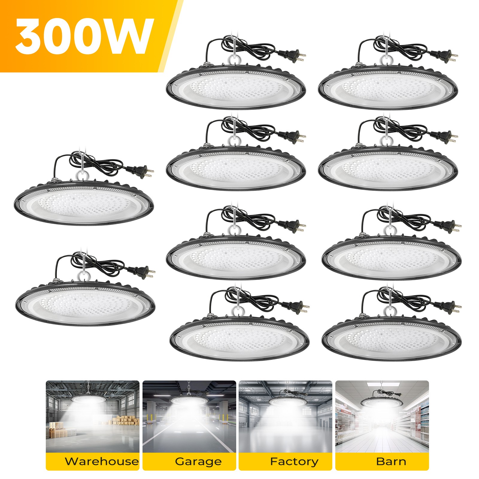 10 Pack 300W UFO Led High Bay Light Commercial Industrial Factory Led Shop Light