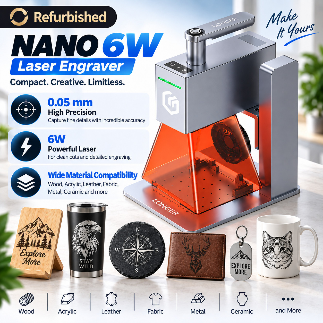 LONGER Nano 6W Portable Laser Engraver Machine, 6W laser Engraver, Refurbish🔥 LONGER Nano 6W Portable Laser Engraver Machine, 6W laser Engraver, Refurbish🔥