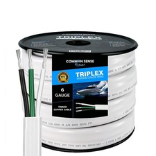 6/3 AWG UL 1426 Triplex Flat Marine Wire - Tinned Copper Boat Cable - 16 Feet picture