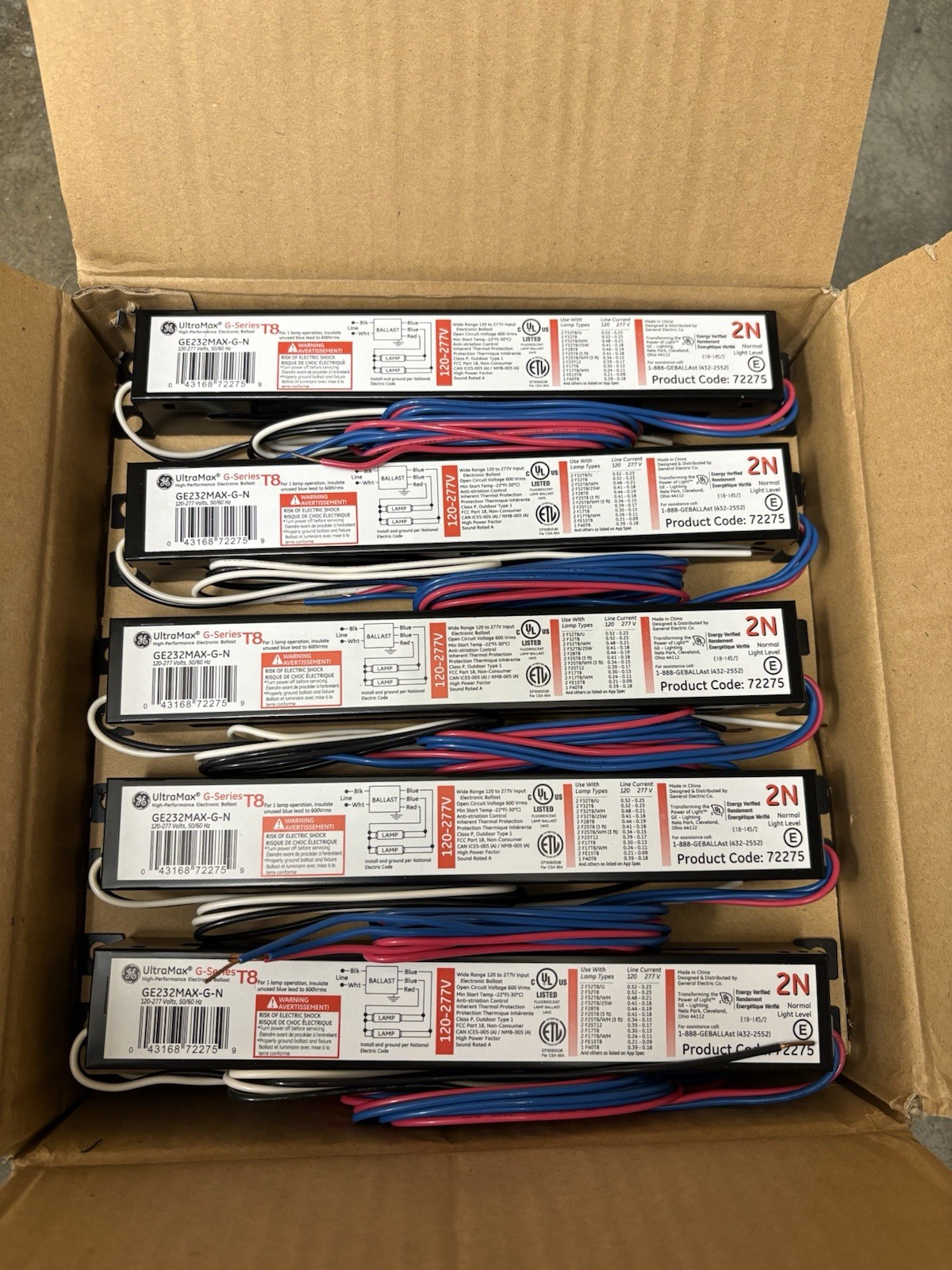 (5) GE UltraMax G-Series electronic T8 fluorescent ballasts,GE232MAX-G-N