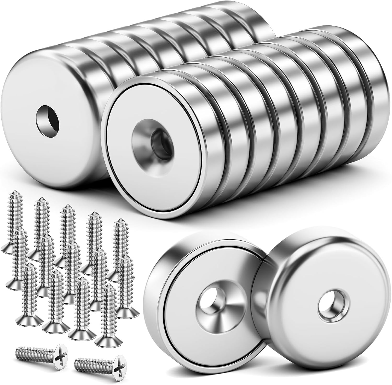 16Pack 40LBS Strong Magnets with Holes, round Cup Magnets with Screws for Wall M