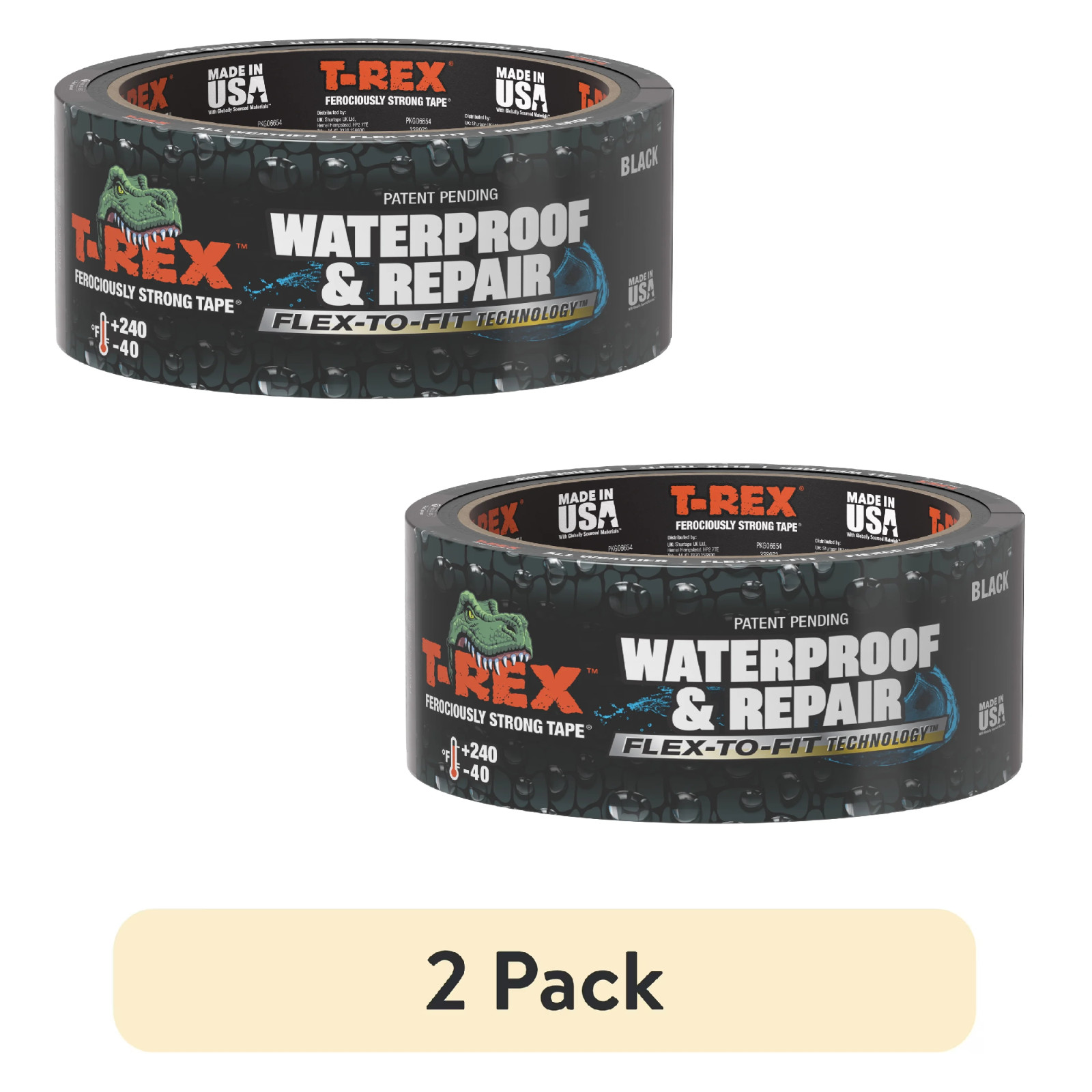 T-Rex Ferociously Strong Black Waterproof and Repair Tape 1.88 in x 10 yd (2 Pk) T-Rex Ferociously Strong Black Waterproof and Repair Tape 1.88 in x 10 yd (2 Pk)