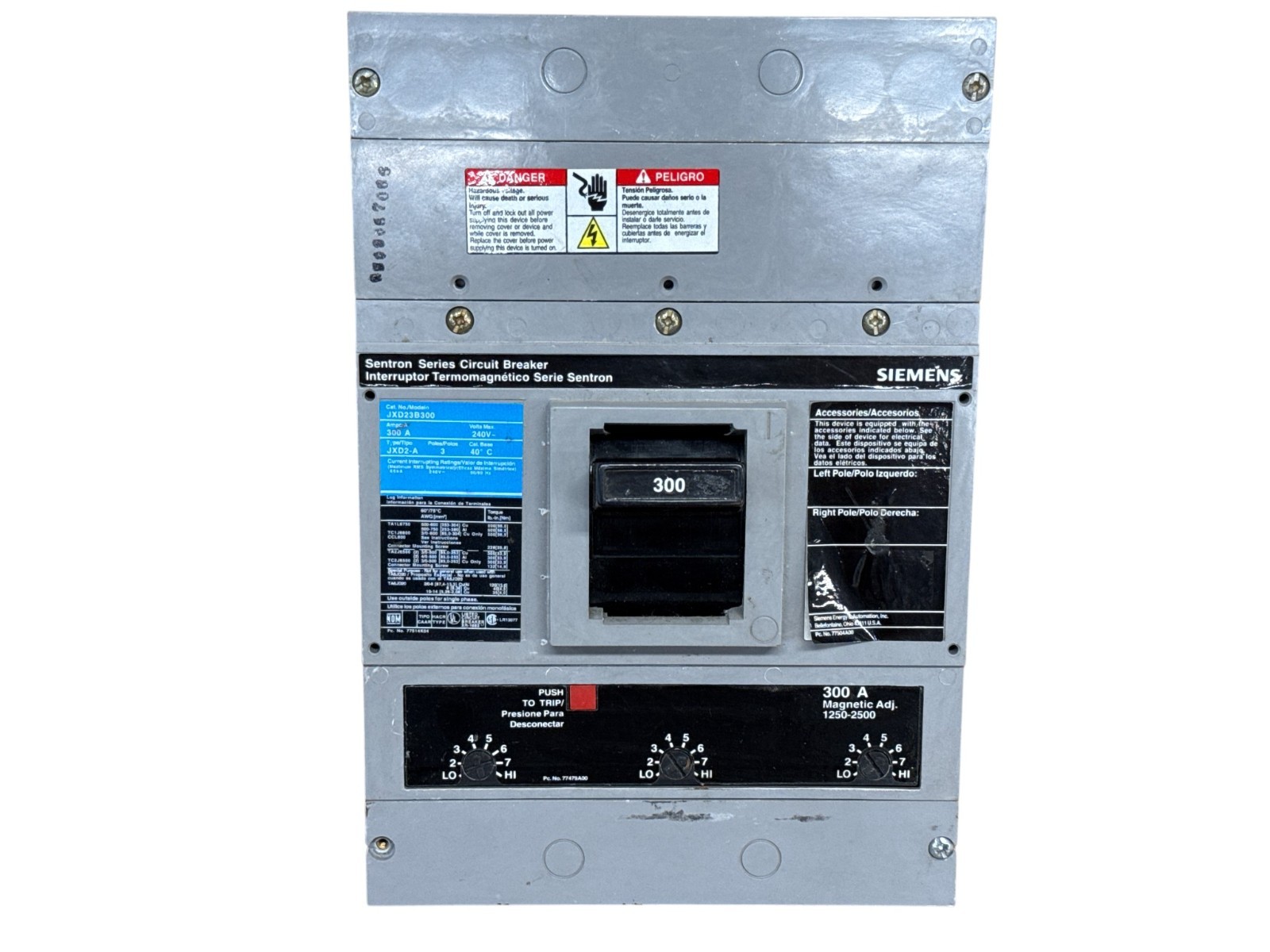 Siemens Sentron Series JXD23B300 300A 3-Phase 3-Pole 240V Circuit Breaker Siemens Sentron Series JXD23B300 300A 3-Phase 3-Pole 240V Circuit Breaker