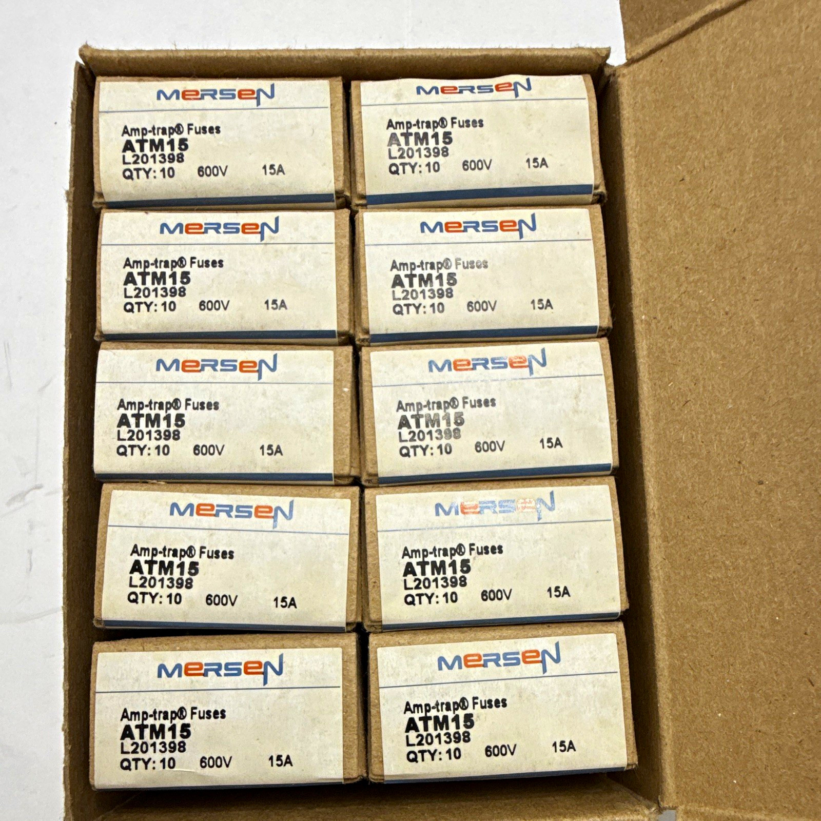 Mersen Amp-trap ATM15 Cartridge Fuse 15A 600V HRC Fast-Acting Ferrule 10