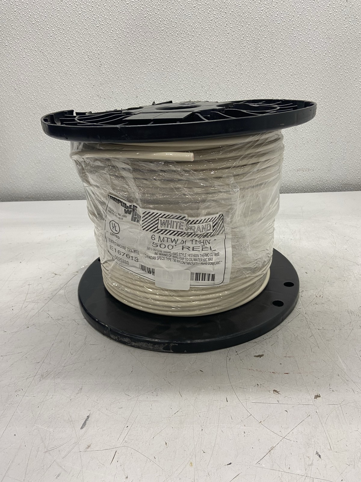 Republic Wire Inc. 6 MTW or THHN 600V 500' White Strand Cable E167613 Republic Wire Inc. 6 MTW or THHN 600V 500' White Strand Cable E167613