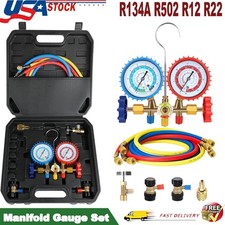 AC Manifold Gauge Set A/C Refrigeration 3 Way Hose Fit For R502 R134a R12 R22 picture