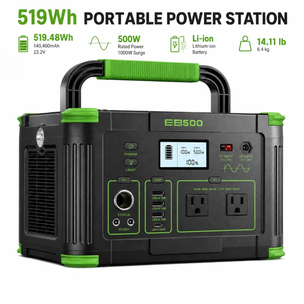 NEW 500W 519Wh Battery Portable Power Station for Outdoor Camping Power Supply