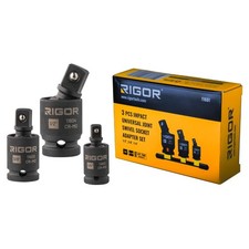 Rigor 11601 3Pc Universal Joint Socket Adapter Set 1/4 3/8 1/2 Chrome picture