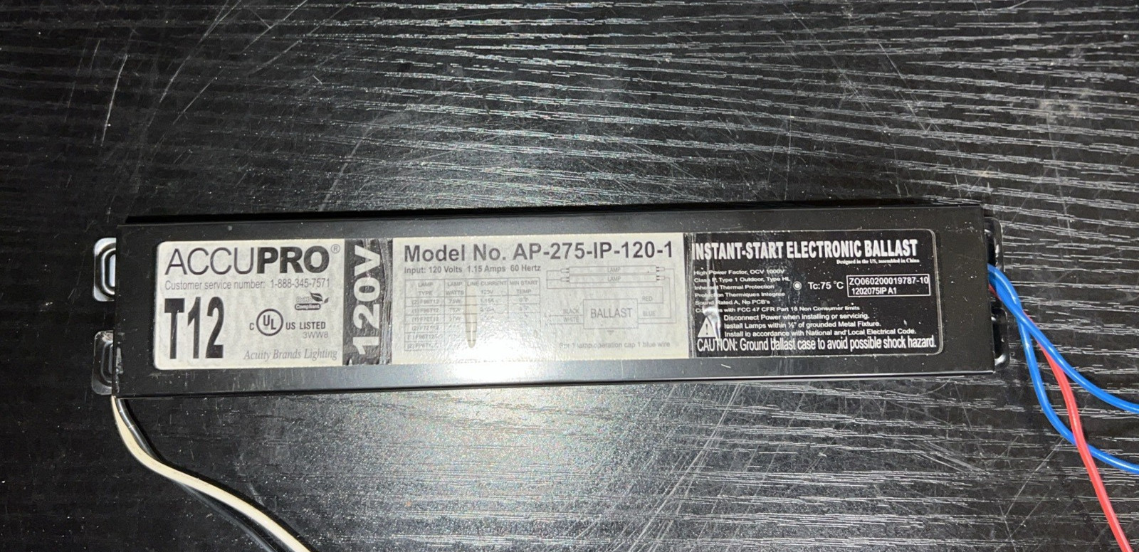 ACCUPRO AP-275-IP-120-1 Ballast Power Supply T12