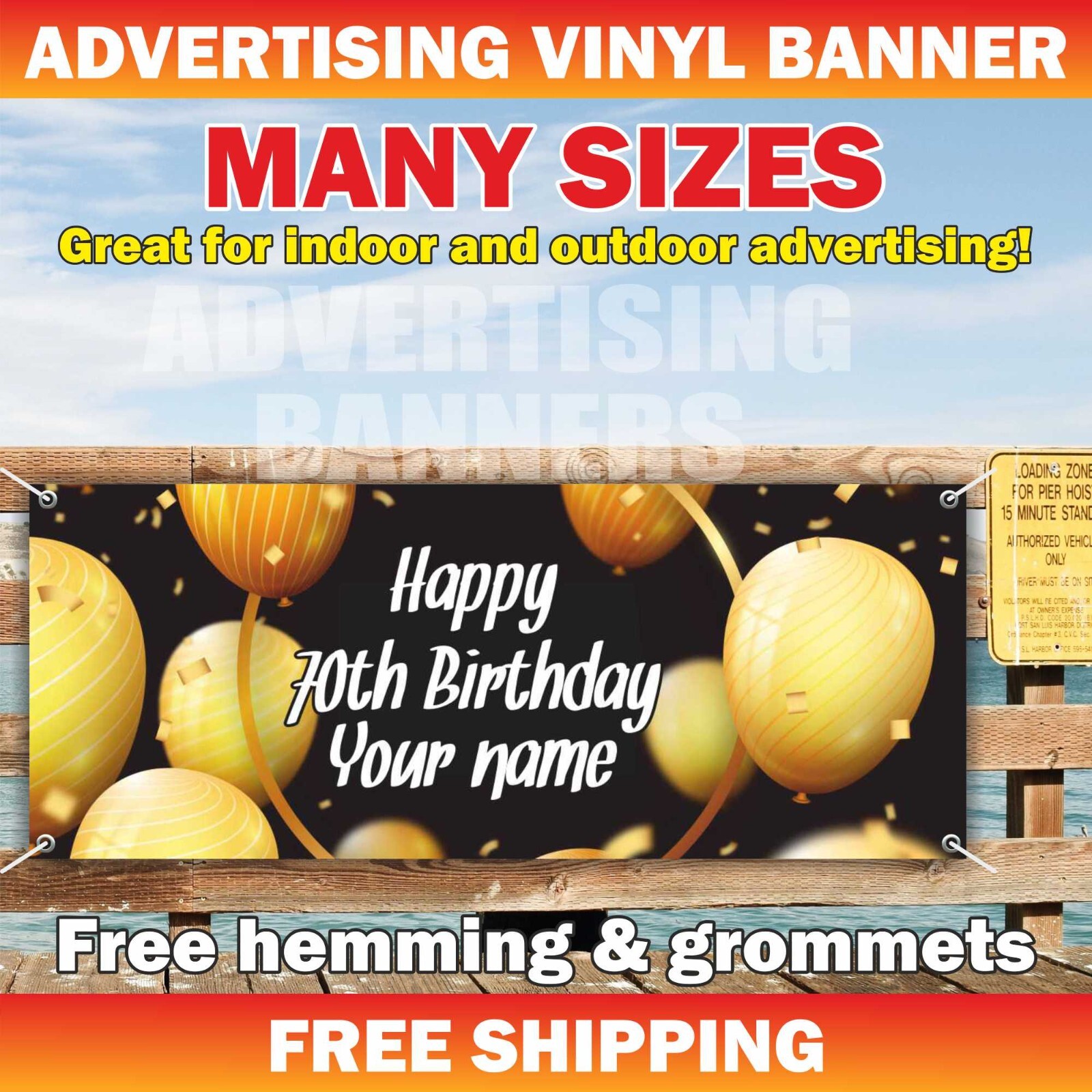 Happy 70th Birthday Advertising Banner Vinyl Sign Custom Name Text Event Holiday Happy 70th Birthday Advertising Banner Vinyl Sign Custom Name Text Event Holiday
