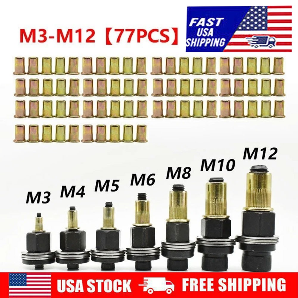 77Pcs Mixed Rivnuts Set Rivet Nuts Threaded Nuts Anti-oxidation M3-M12 Mandrels 77Pcs Mixed Rivnuts Set Rivet Nuts Threaded Nuts Anti-oxidation M3-M12 Mandrels