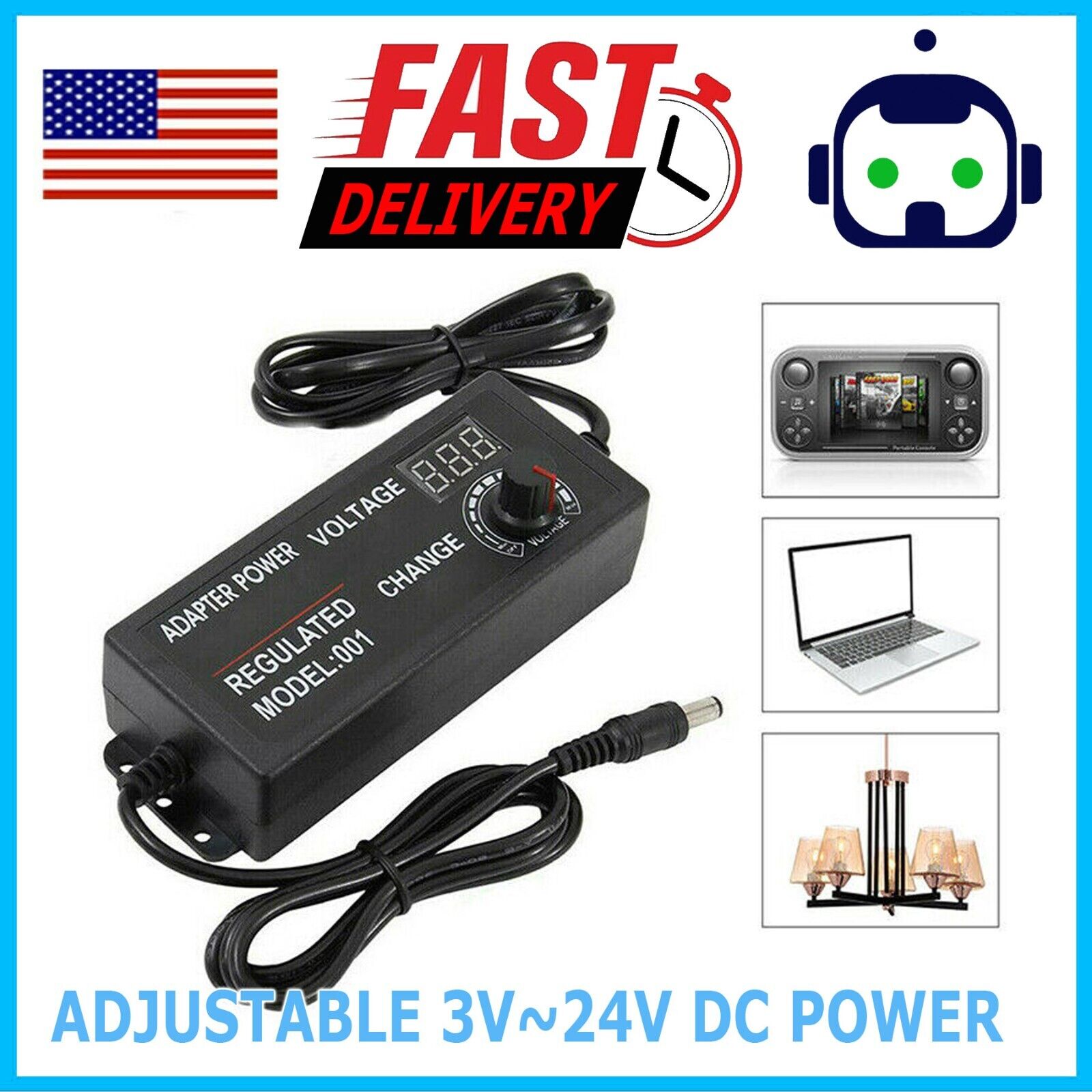 Adjustable AC/DC Power Supply Adapter Charger Variable Voltage 3V-24V Universal