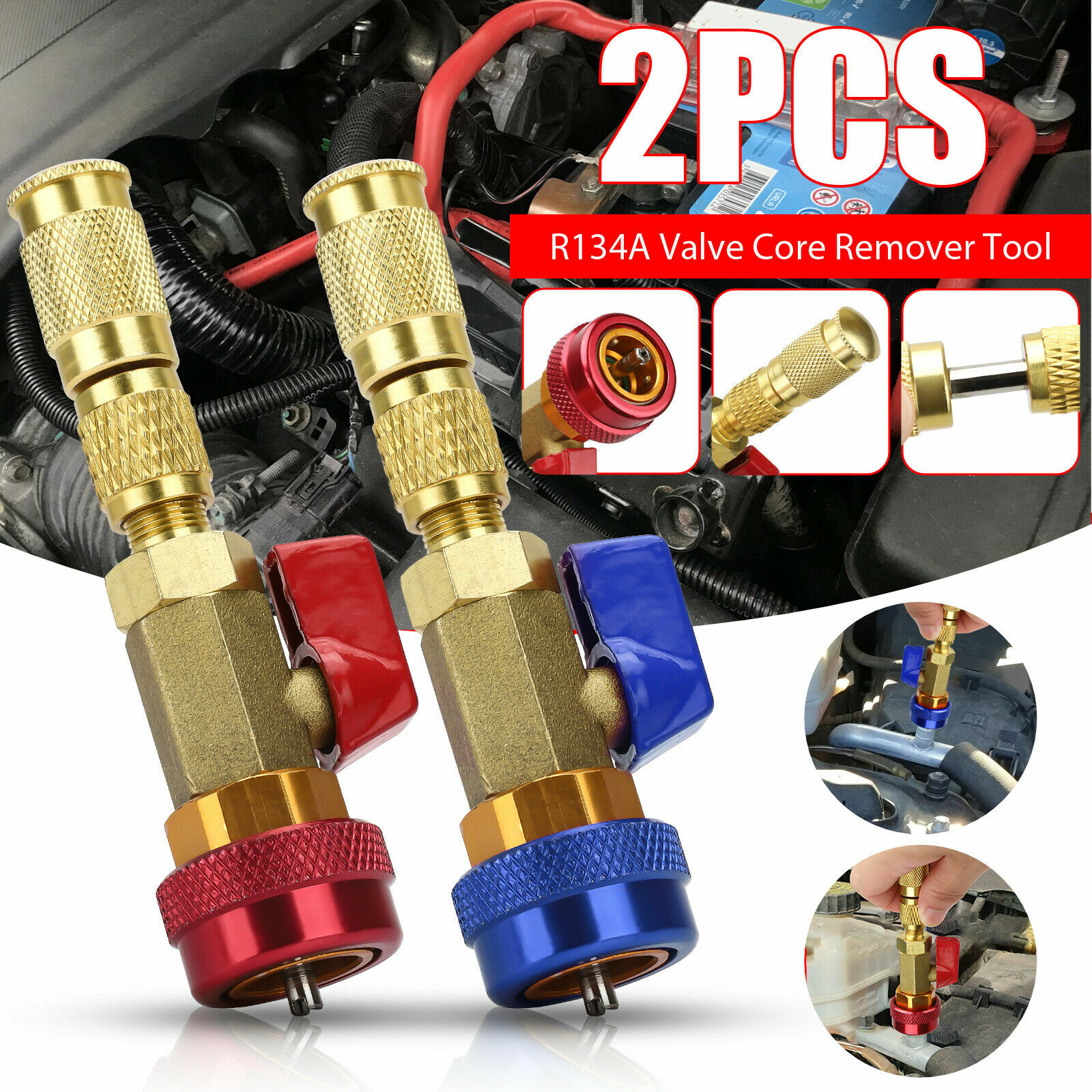 HVAC AC R134A R12 Valve Core High & Low Pressure Quick Remover Install Tool Set HVAC AC R134A R12 Valve Core High & Low Pressure Quick Remover Install Tool Set
