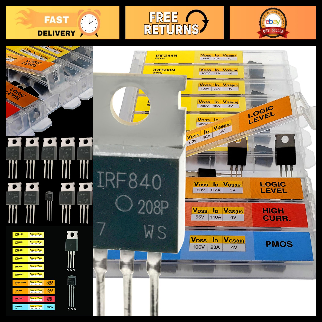 70 Pcs Logic Level MOSFET Transistor Assortment Kit - N Channel & P Channel Driv 70 Pcs Logic Level MOSFET Transistor Assortment Kit - N Channel & P Channel Driv