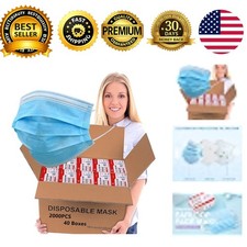 Bulk Blue Face Masks 2000 PCS 40 Packs 50 Pack Non Woven 3-Layer Breathable picture