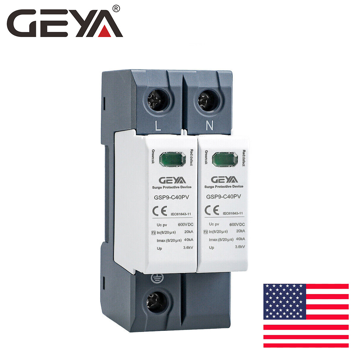 GEYA Surge Protector Protective Device DC 600V 2P 40kA Lighting Arrester Device GEYA Surge Protector Protective Device DC 600V 2P 40kA Lighting Arrester Device