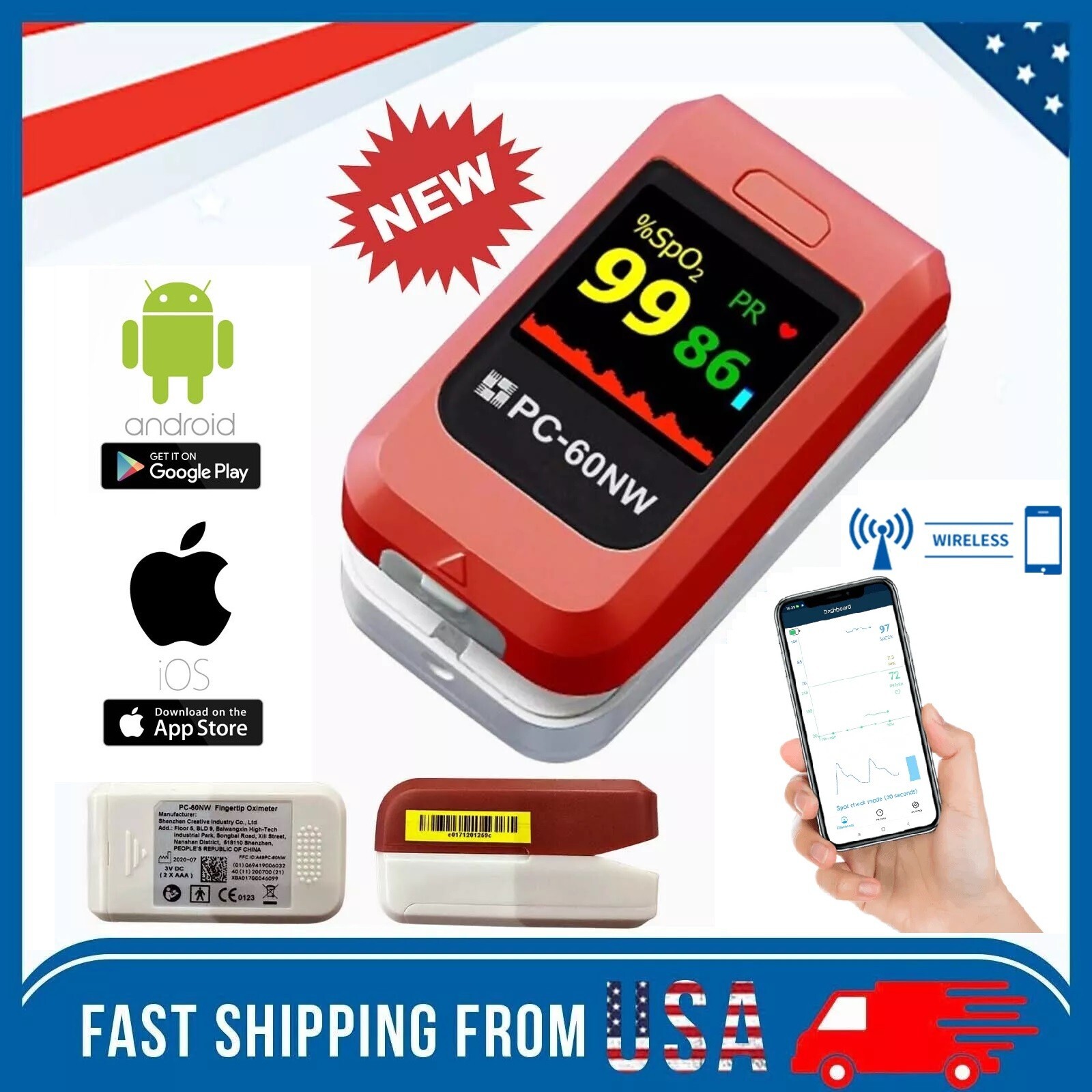 Fingertip Pulse Oximeter Finger Blood Oxygen Meter SpO2 PR Heart Rate Monitor Fingertip Pulse Oximeter Finger Blood Oxygen Meter SpO2 PR Heart Rate Monitor