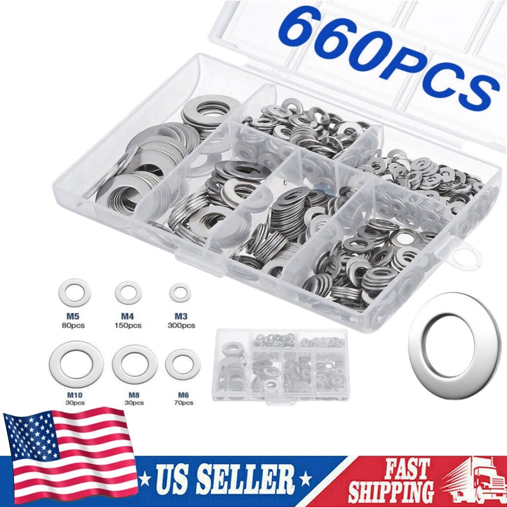 660 Pieces Flat Washer 304 Stainless Steel Washers Assortment Set Value Kit