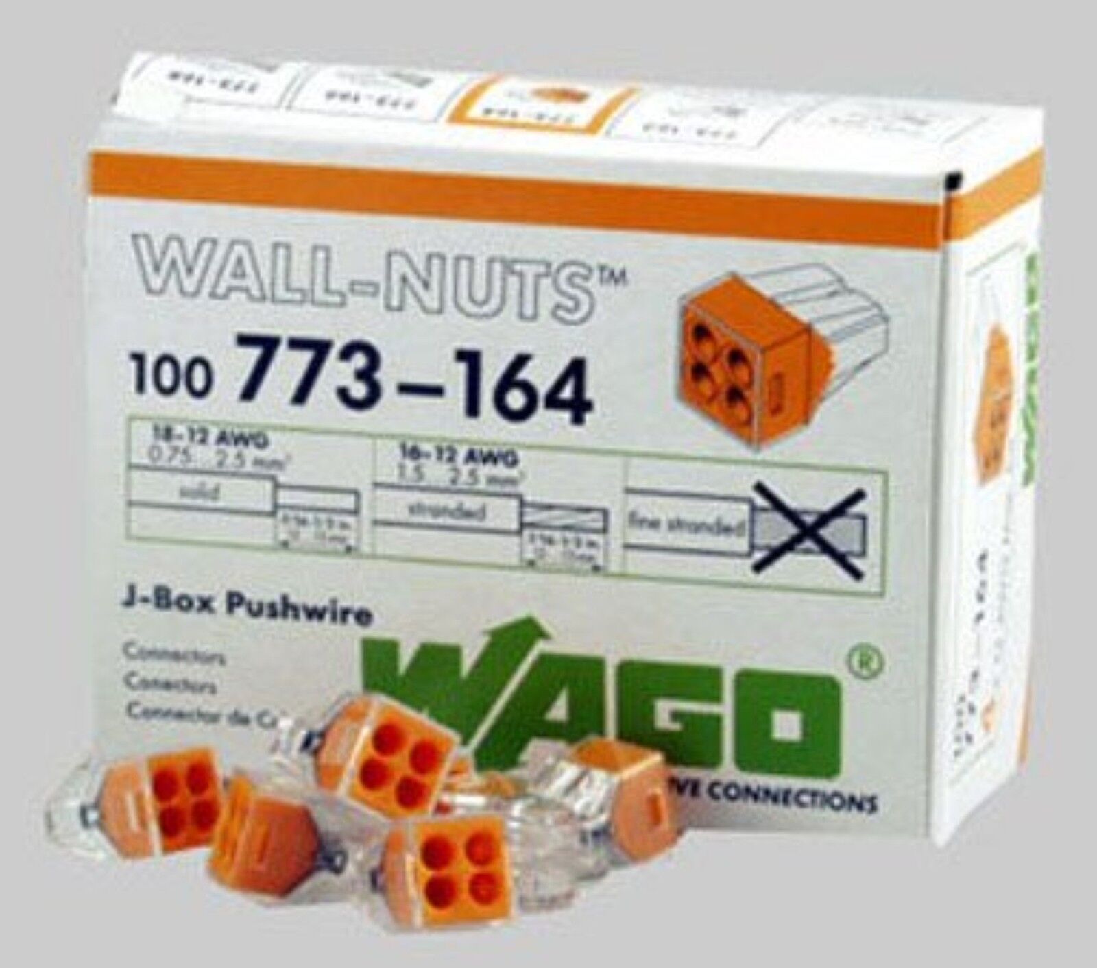 Wago 773-164 4-Pin PUSH WIRE? Connectors for Junction Boxes 100 PK
