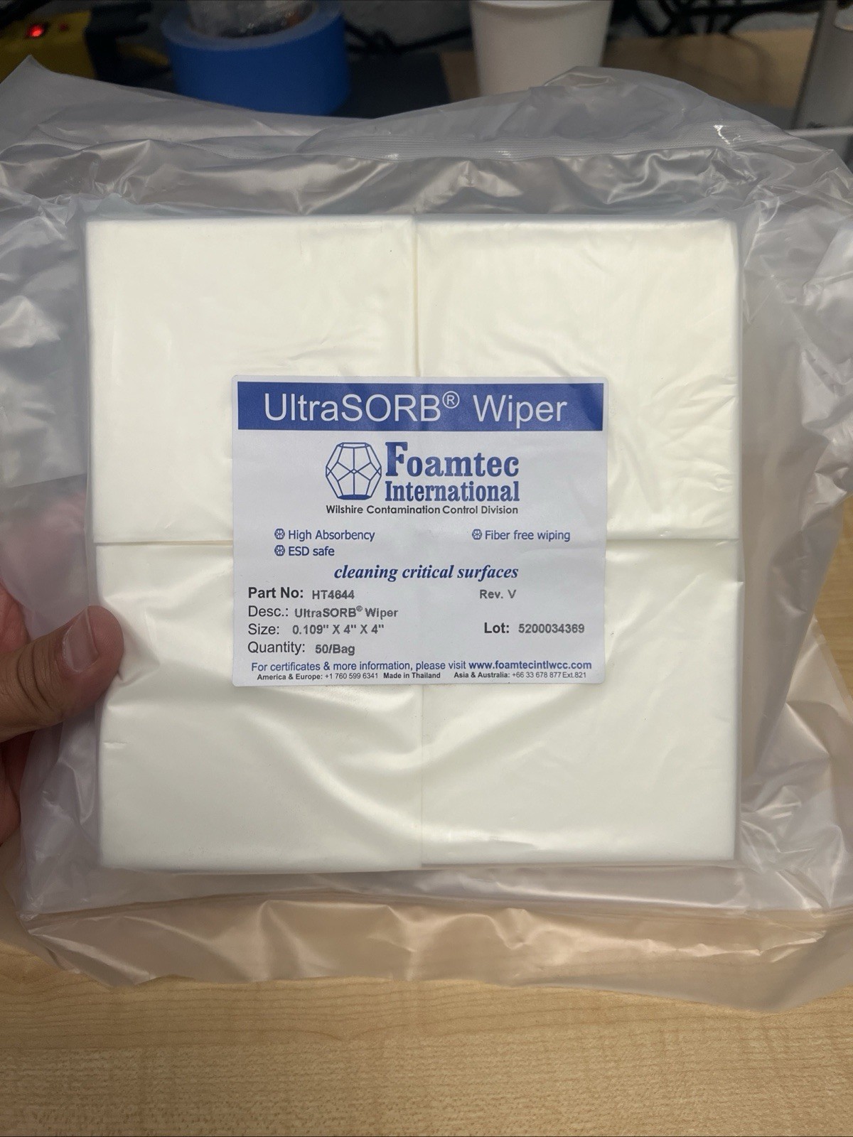 UltraSORB Wipers Foamtec 50 Packs Lint Free. ISO 7 Cleanroom ESD Semiconductor