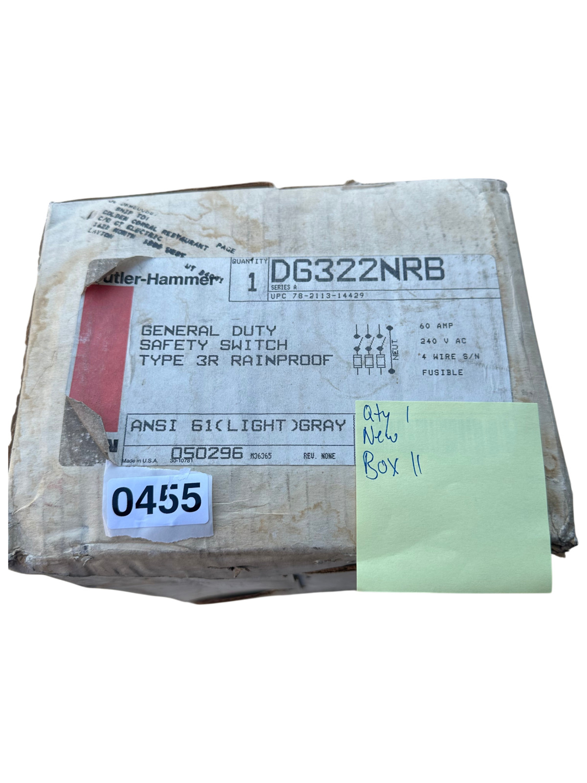Cutler-Hammer DG322NRB Safety Switch | 60A | 3-Phase | 240V | NEMA 3R Cutler-Hammer DG322NRB Safety Switch | 60A | 3-Phase | 240V | NEMA 3R