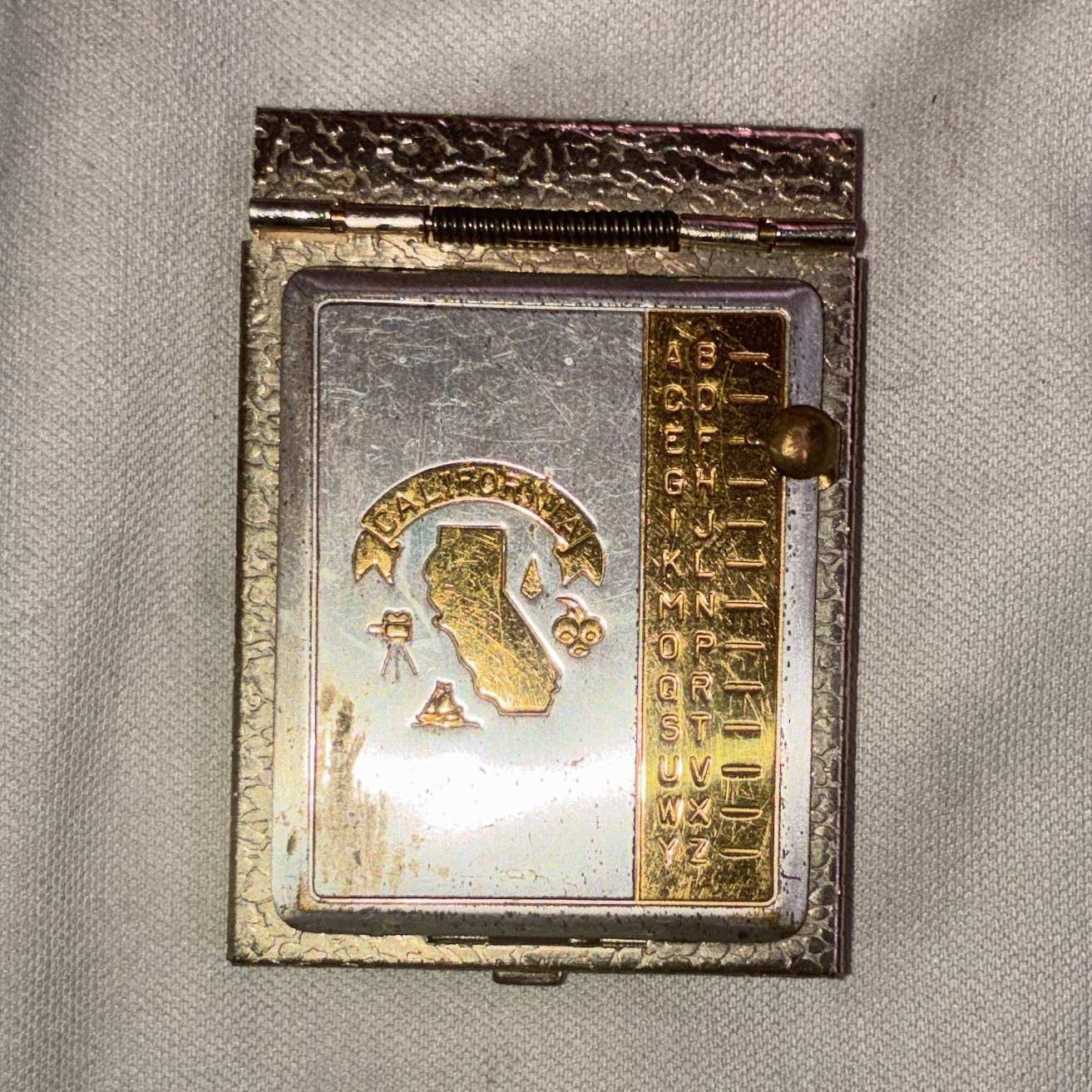 Vintage Miniature Metal Pocket Address Book w/ Alphabet Index Tabs, Lined Pages