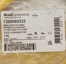 Lot Of 18. Brad Connectivity Molex 1300060232 3P Female Straight 12ft 16AWG Yell picture