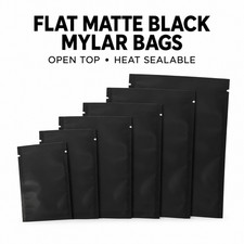 Flat Matte Black Foil Mylar Bags Open Top Heat Seal Pouches Multiple Sizes picture
