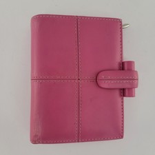 FILOFAX Classic Mini Organizer Pink Italian Leather 5 Ring Wallet Planner 4x5 picture