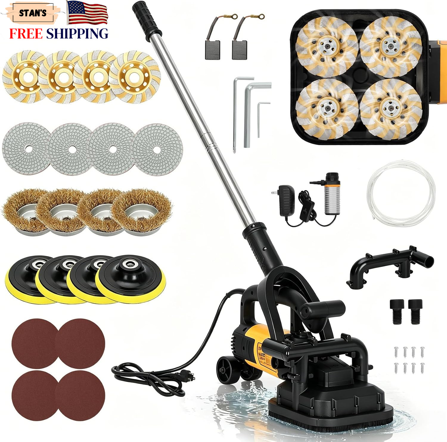 4 Head Concrete Floor Grinder Set 3800W Concrete Grinder with 6 Speed Control... 4 Head Concrete Floor Grinder Set 3800W Concrete Grinder with 6 Speed Control...